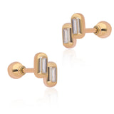 Ethereal Caress Duo Diamond 14k Gold Studs