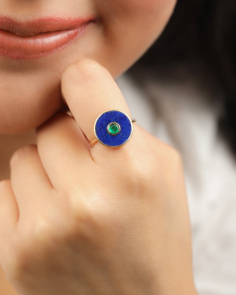 Allia 14k Gold Lapis and Emerald Ring