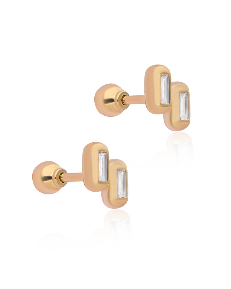 Ethereal Caress Duo Diamond 14k Gold Studs