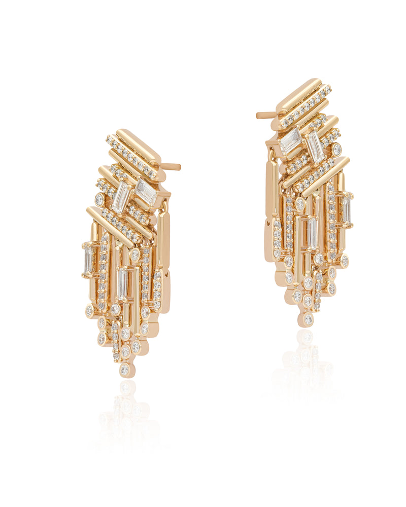 Ethereal Waterfall Diamond 14k Gold Chandelier Earrings