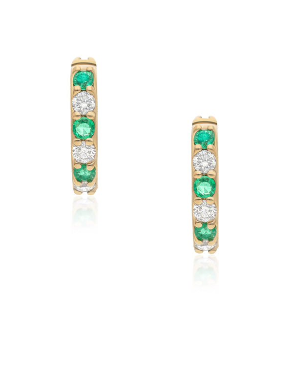 Diamond and Emerald 14k Gold Huggies