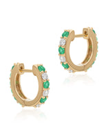 Diamond and Emerald 14k Gold Huggies