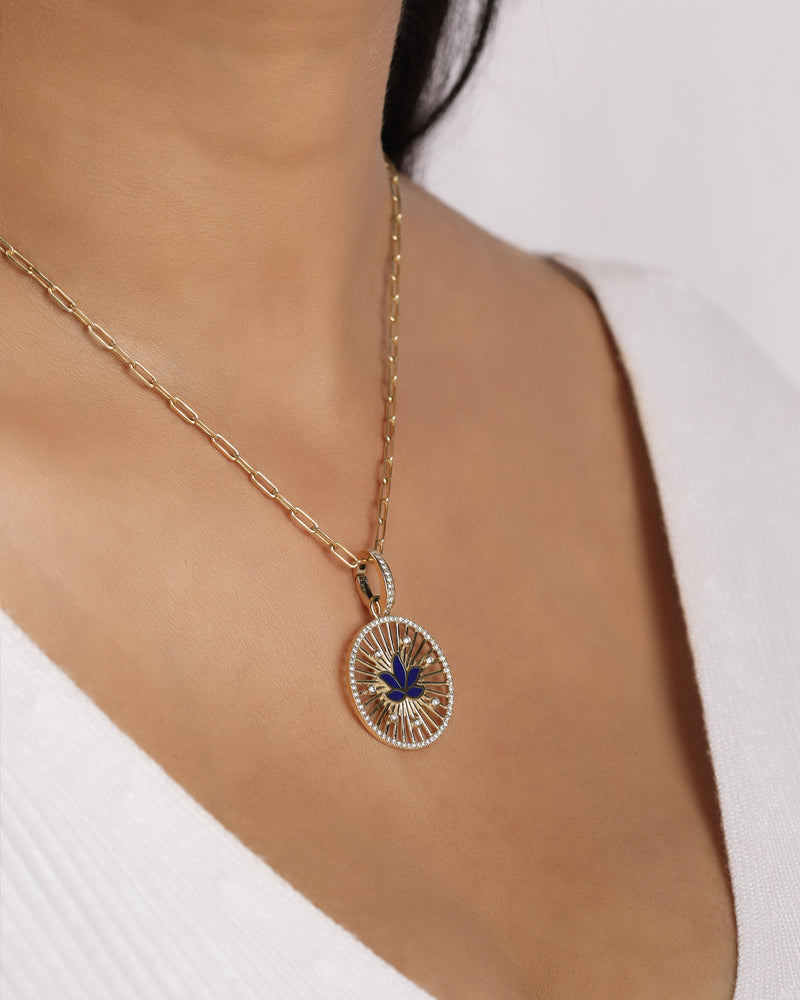 Lotus 14k Gold Diamond Medallion