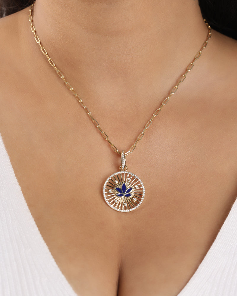 Lotus 14k Gold Diamond Medallion