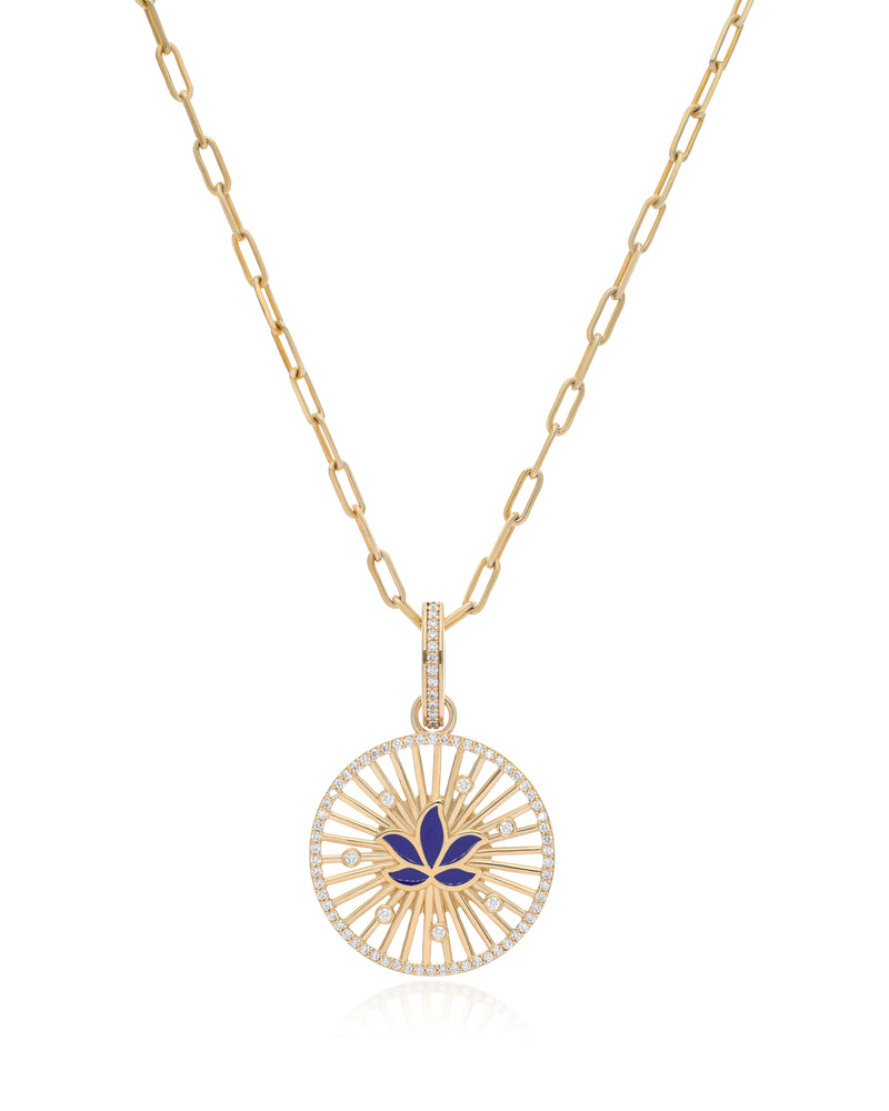 Lotus 14k Gold Diamond Medallion