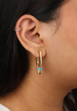 Timeless Sparkle Charm Vermeil Hoops - Turquoise