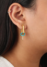 Timeless Sparkle Charm Vermeil Hoops - Turquoise