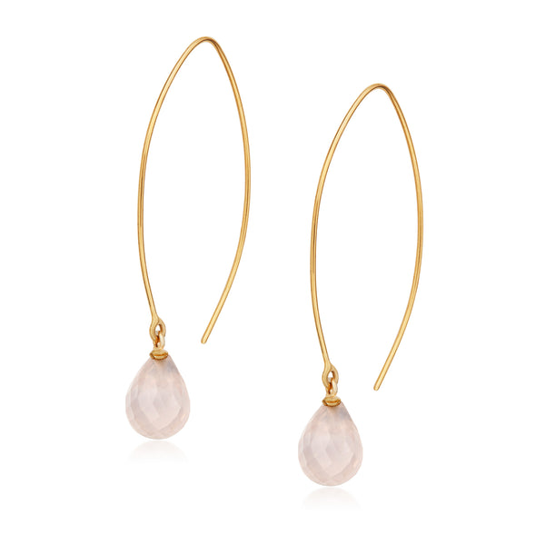 Jewel Drop Vermeil Hoops - Rose Quartz